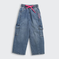 Barbie x Tiny Girl Light Wash Cargo Jeans for Girls | Trendy Kidswear