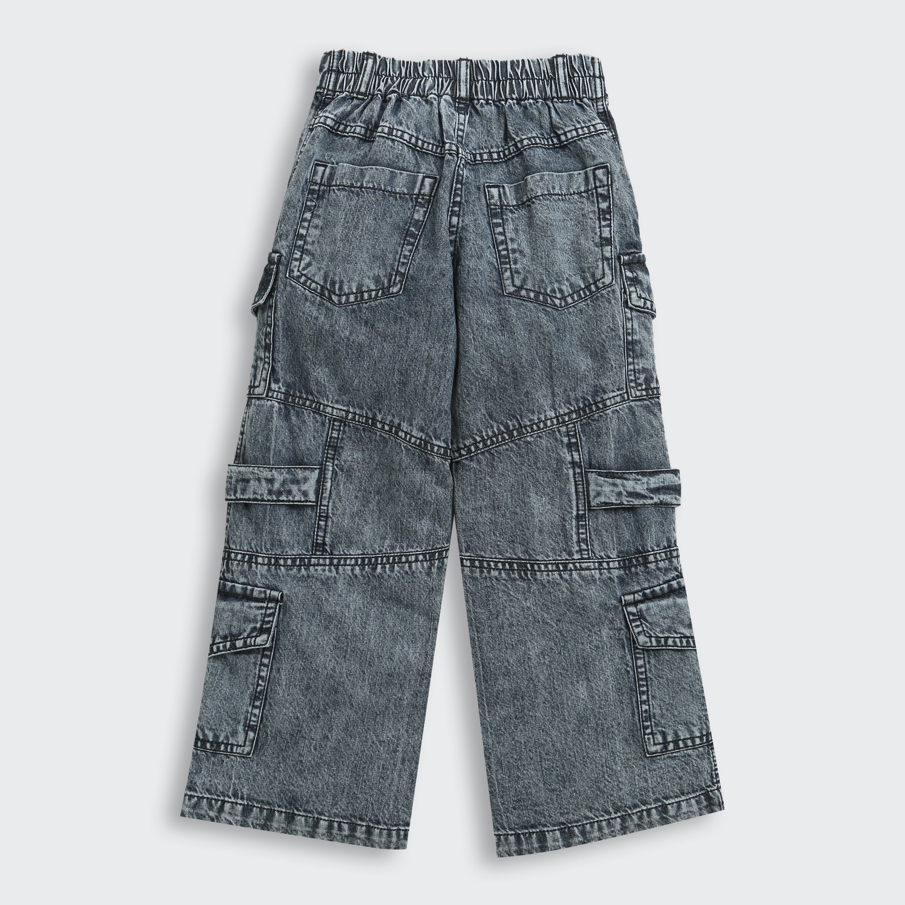 Barbie Washed Black Cargo Denim Pants for Girls