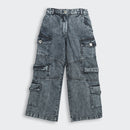Barbie Washed Black Cargo Denim Pants for Girls