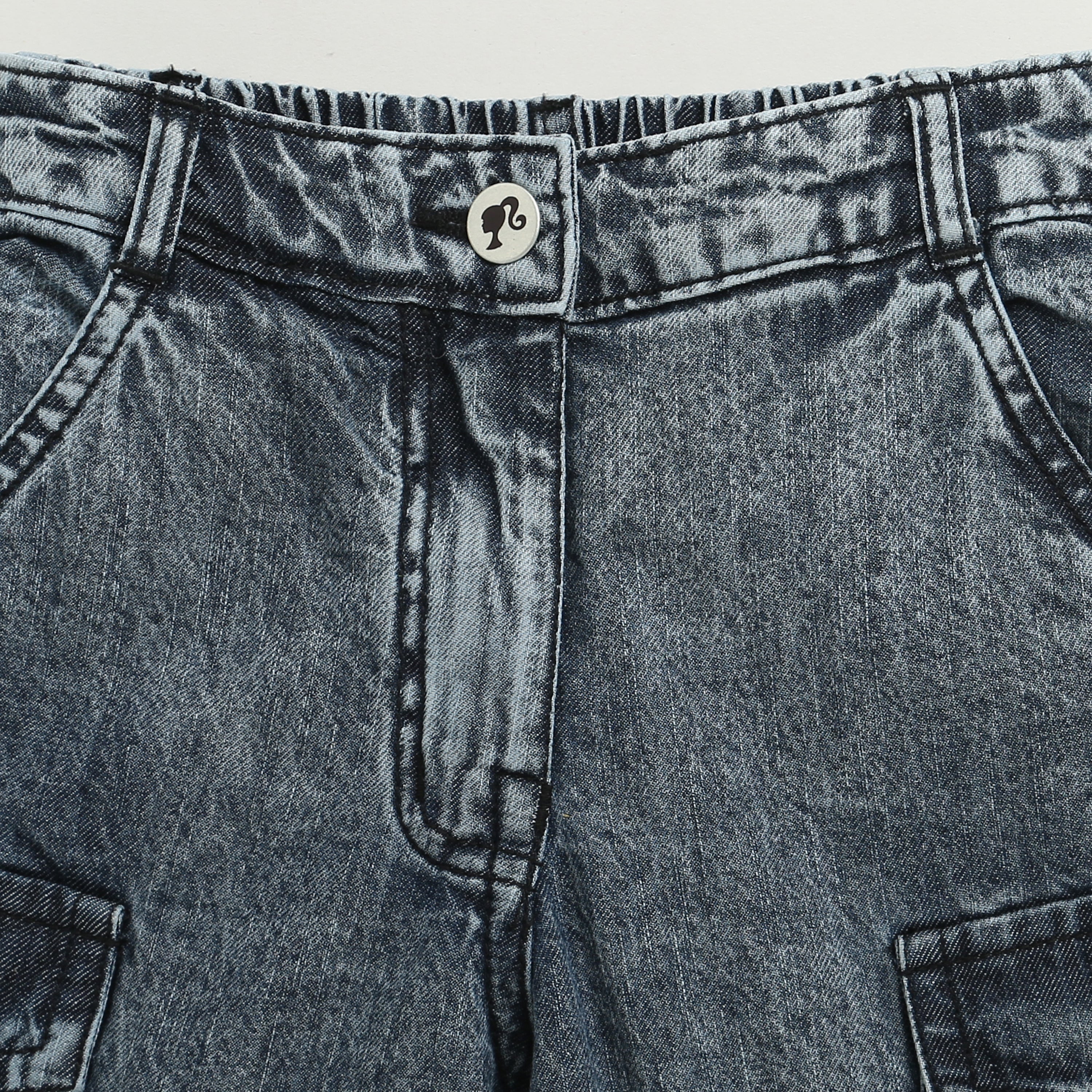 Barbie Washed Black Cargo Denim Pants for Girls