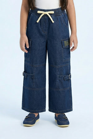 Barbie Dark Blue Wide-Leg Denim Cargo Pants BAP555
