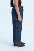 Barbie Dark Blue Wide-Leg Denim Cargo Pants BAP555
