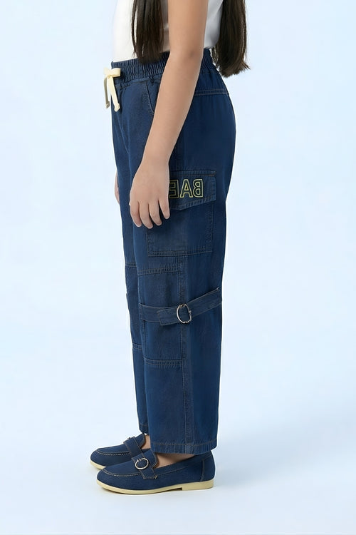 Barbie Dark Blue Wide-Leg Denim Cargo Pants BAP555