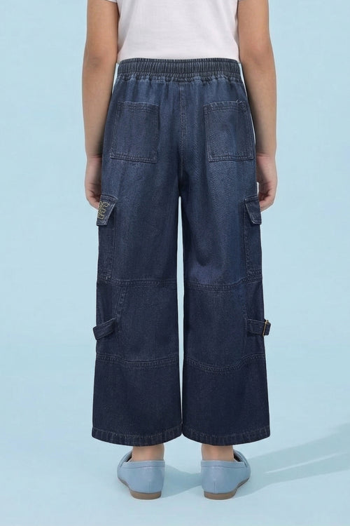 Barbie Dark Blue Wide-Leg Denim Cargo Pants BAP555