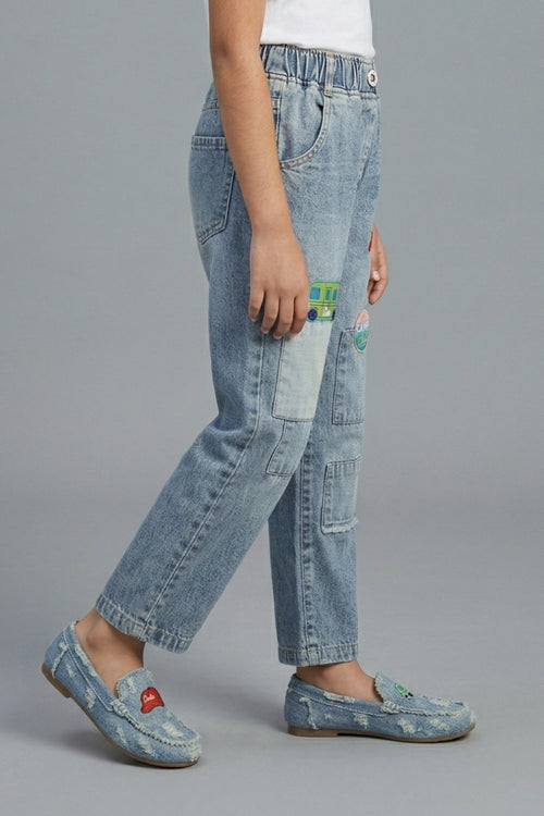 Barbie Light Blue Patchwork Straight Fit Jeans BAP584