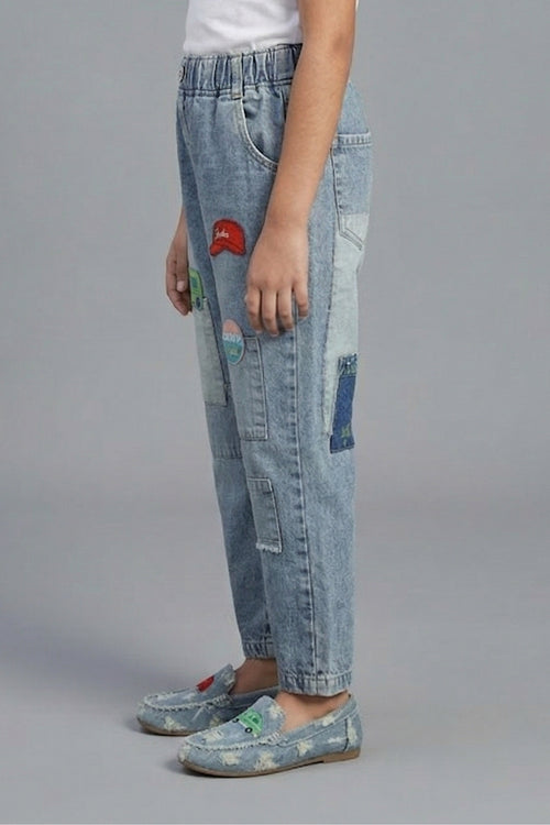 Barbie Light Blue Patchwork Straight Fit Jeans BAP584