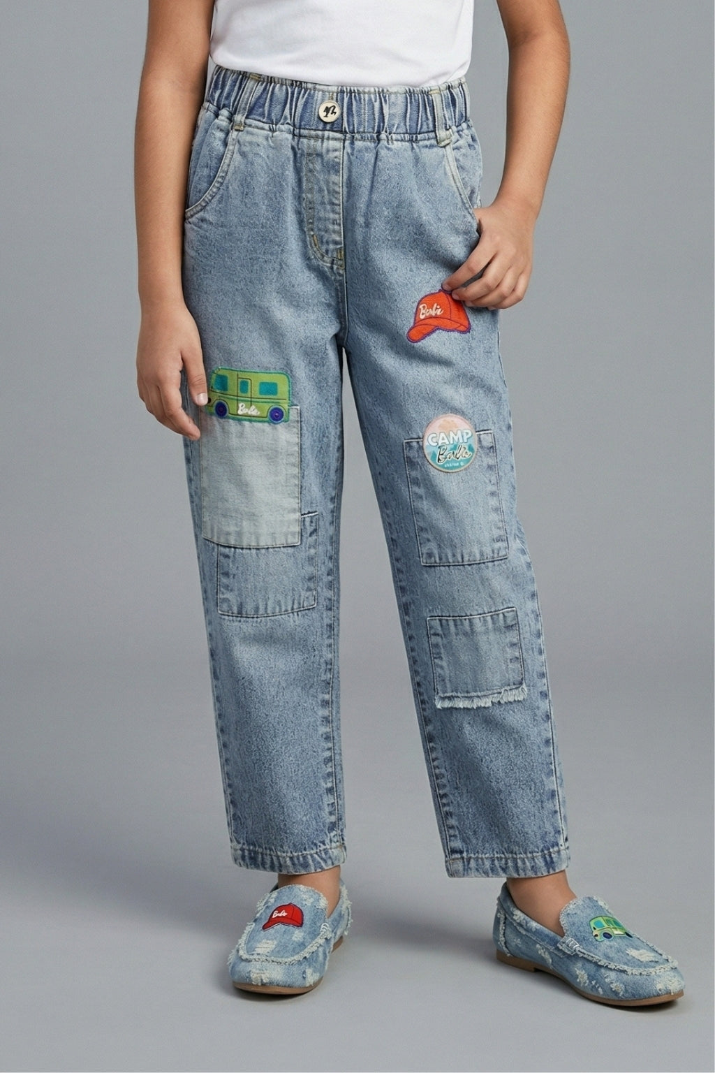 Barbie Light Blue Patchwork Straight Fit Jeans BAP584
