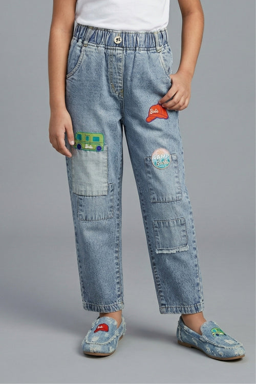 Barbie Light Blue Patchwork Straight Fit Jeans BAP584