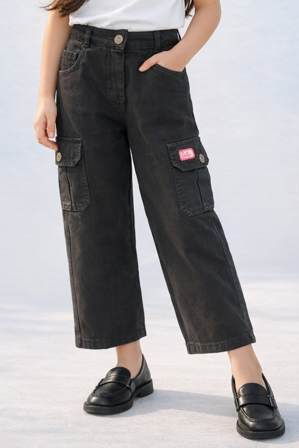 Barbie Black Wide Leg Cargo Jeans BAP593