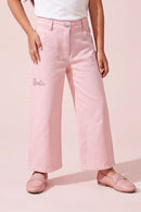 Barbie Pink Rhinestone Embellished Wide Leg Jeans BAP647