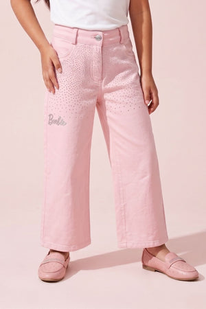 Barbie Pink Rhinestone Embellished Wide Leg Jeans BAP647