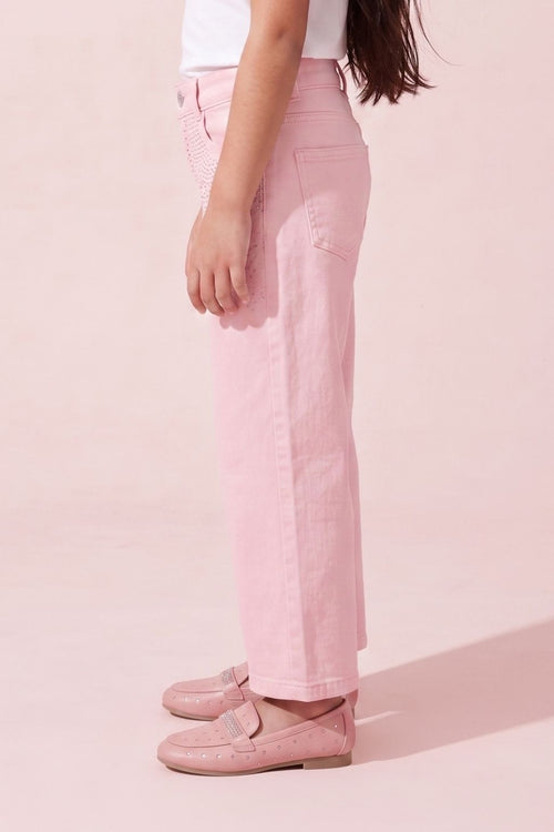 Barbie Pink Rhinestone Embellished Wide Leg Jeans BAP647