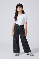 Barbie Embroidered Washed Black Wide-Leg Jeans BAP662