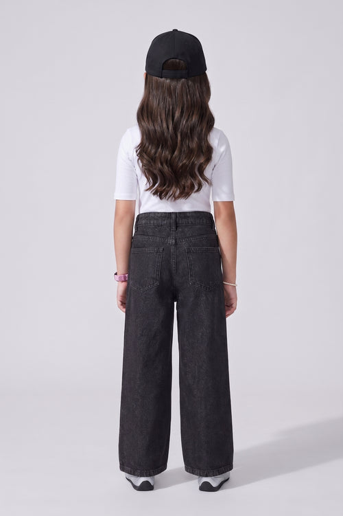 Barbie Embroidered Washed Black Wide-Leg Jeans BAP662