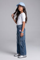 Barbie Blue Wide-Leg Cargo Jeans with Utility Pockets BAP669