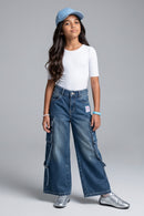 Barbie Blue Wide-Leg Cargo Jeans with Utility Pockets BAP669
