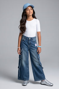 Barbie Blue Wide-Leg Cargo Jeans with Utility Pockets BAP669