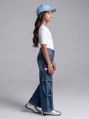Barbie Blue Wide-Leg Cargo Jeans with Utility Pockets BAP669