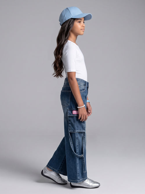 Barbie Blue Wide-Leg Cargo Jeans with Utility Pockets BAP669
