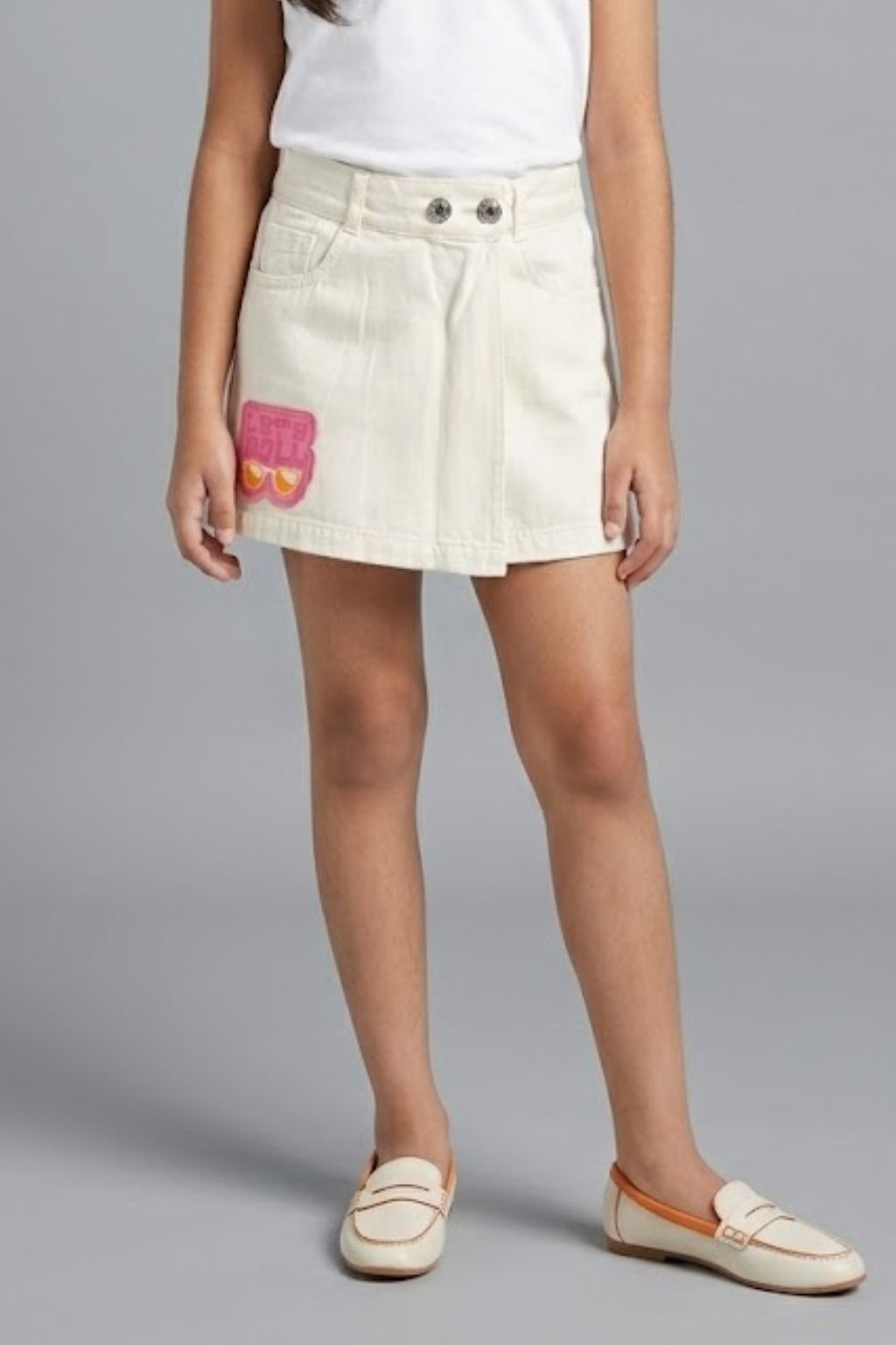 Barbie White Cotton Skort with Embroidered Patch BAS713