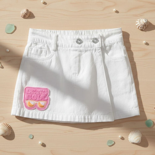 Barbie White Cotton Skort with Embroidered Patch BAS713