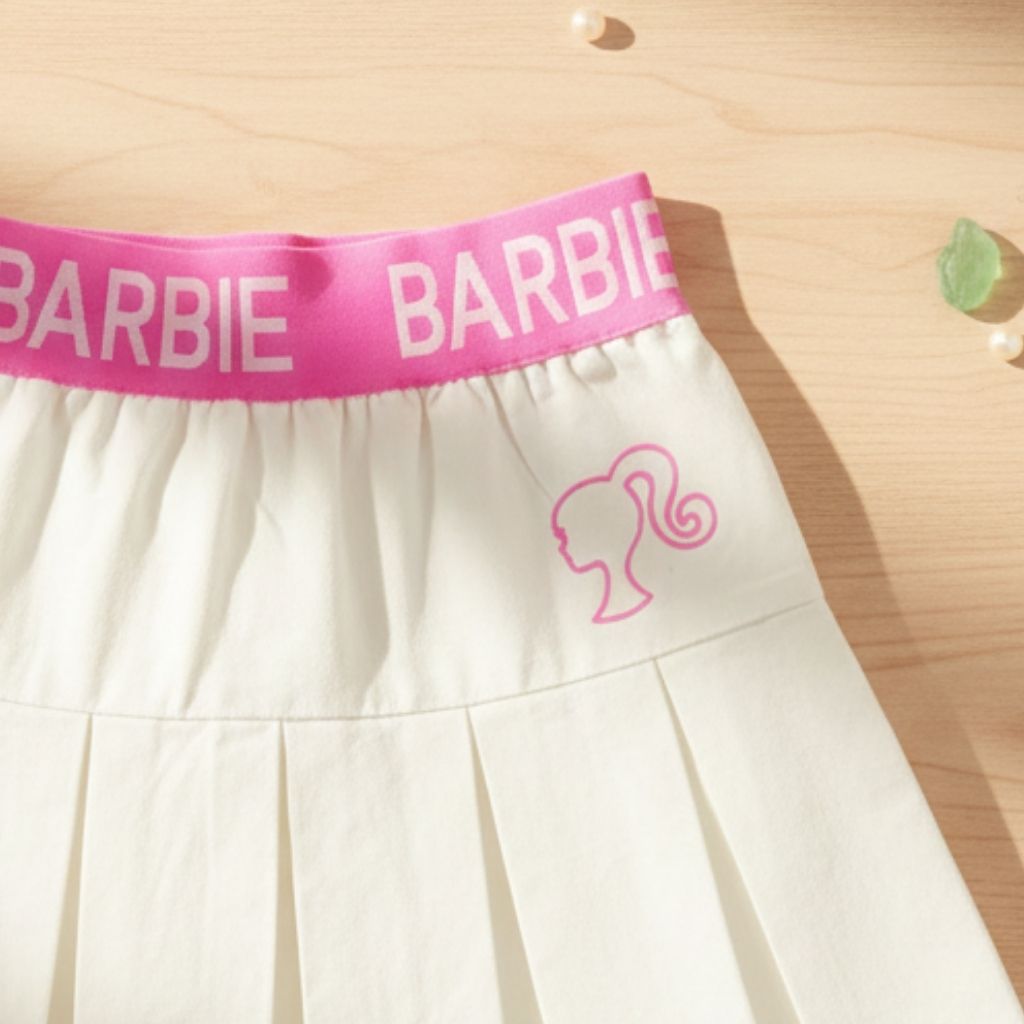 Barbie Off-White Pleated Skort with Pink Logo Waistband BAS726