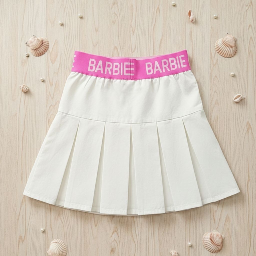Barbie Off-White Pleated Skort with Pink Logo Waistband BAS726