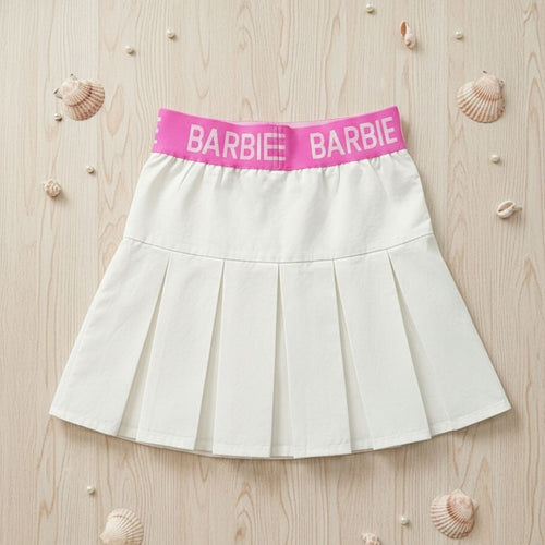 Barbie Off-White Pleated Skort with Pink Logo Waistband BAS726