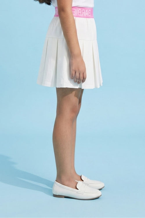 Barbie Off-White Pleated Skort with Pink Logo Waistband BAS726