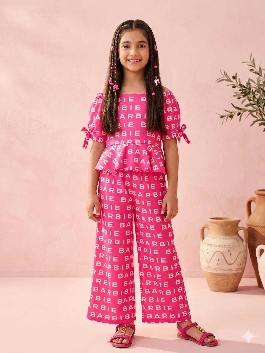 Barbie Hot Pink Printed Co-ord Set BASET305