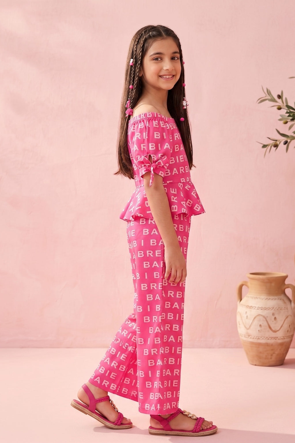 Barbie Hot Pink Printed Co-ord Set BASET305