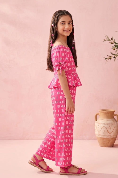 Barbie Hot Pink Printed Co-ord Set BASET305