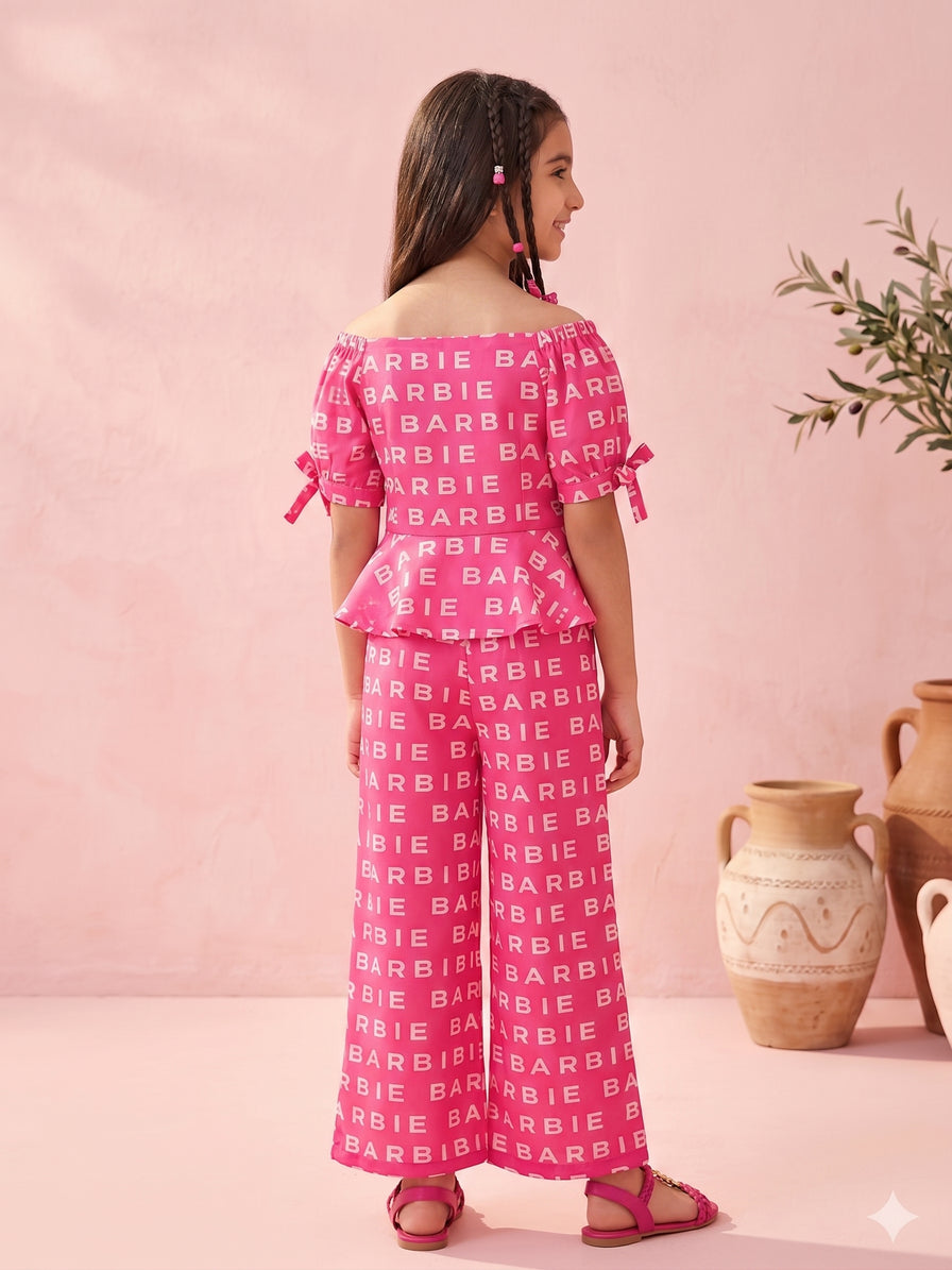 Barbie Hot Pink Printed Co-ord Set BASET305