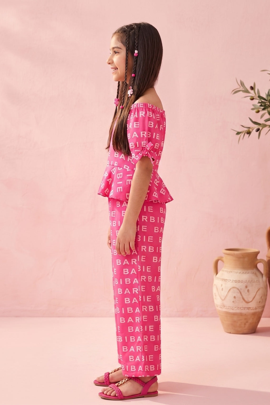 Barbie Hot Pink Printed Co-ord Set BASET305