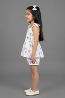 White Printed Peplum Co-ord Set BASET310