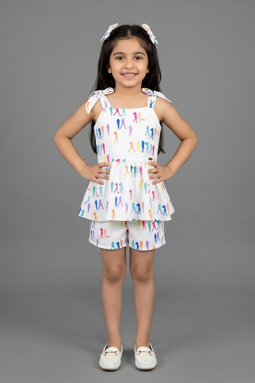 White Printed Peplum Co-ord Set BASET310