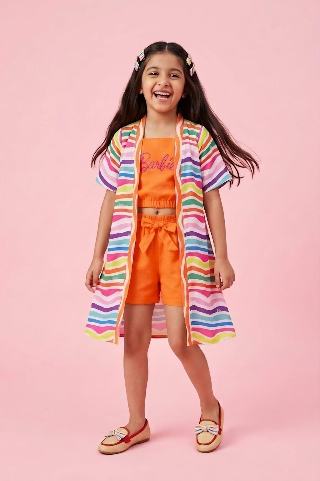 Orange Barbie Co-ord Set with Striped Shrug BASET321