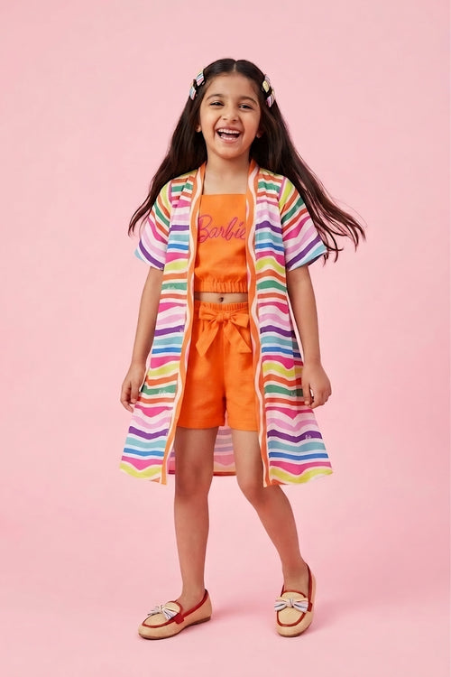 Orange Barbie Co-ord Set with Striped Shrug BASET321
