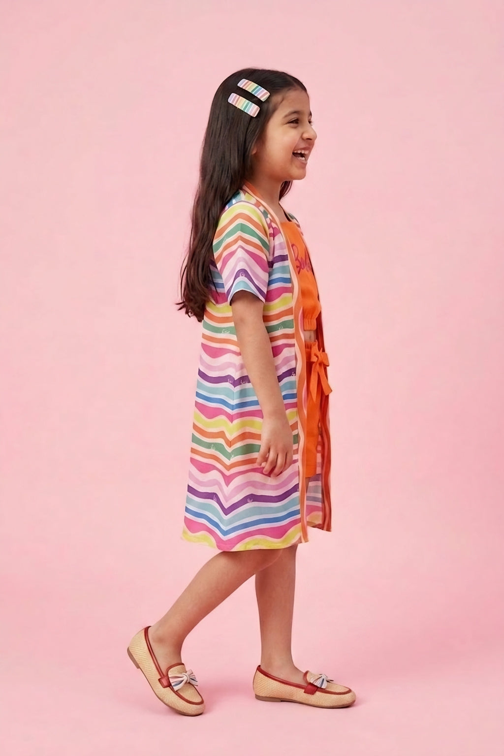 Orange Barbie Co-ord Set with Striped Shrug BASET321