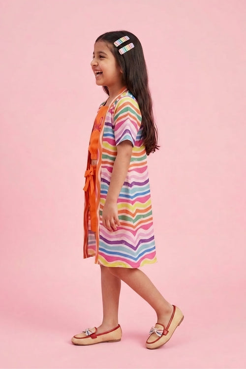 Orange Barbie Co-ord Set with Striped Shrug BASET321