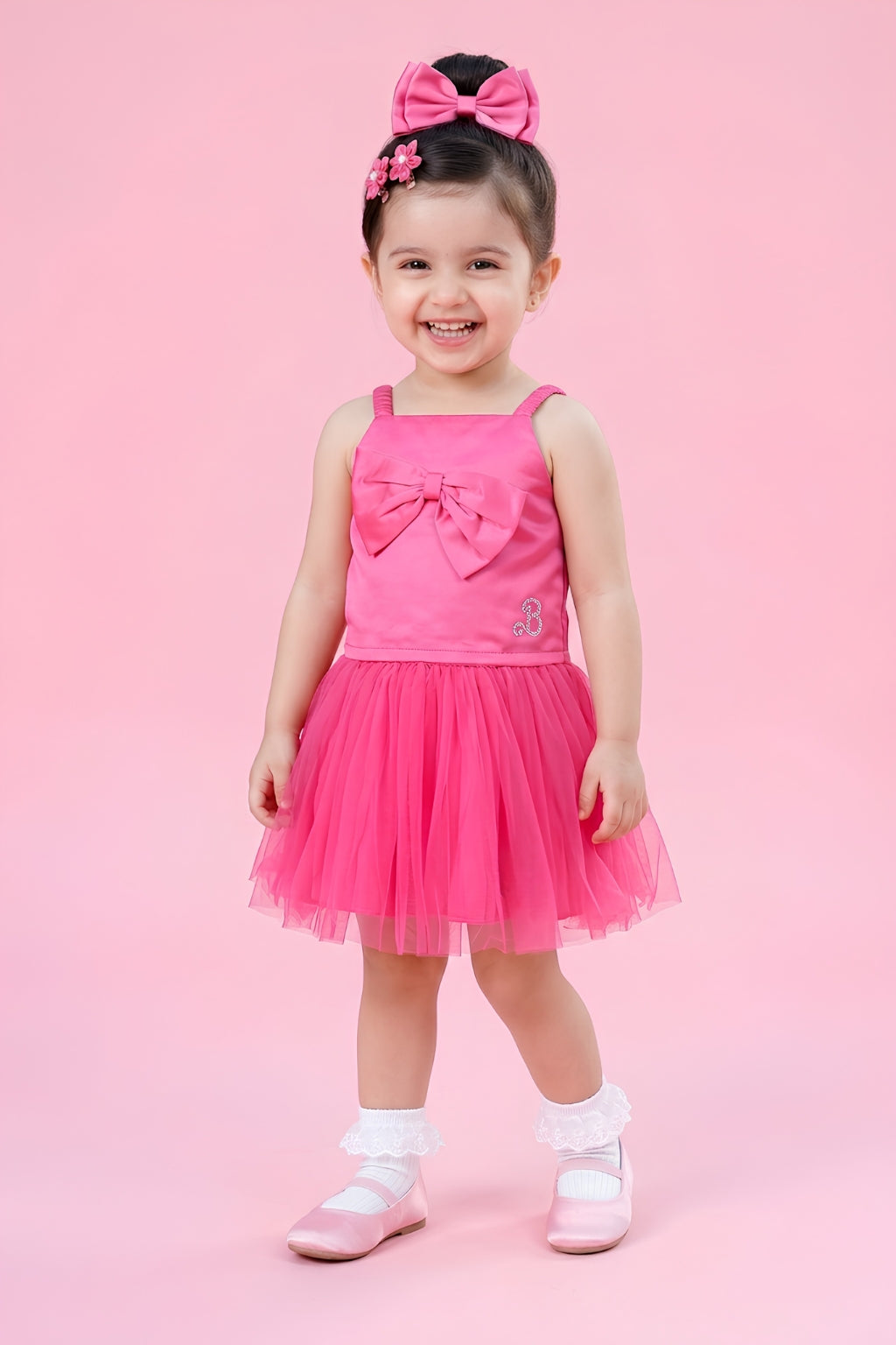 Barbie Hot Pink Net Dress with Bow BASET322