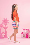 Coral Button-Down Shirt & Rainbow Shorts Set BASET326