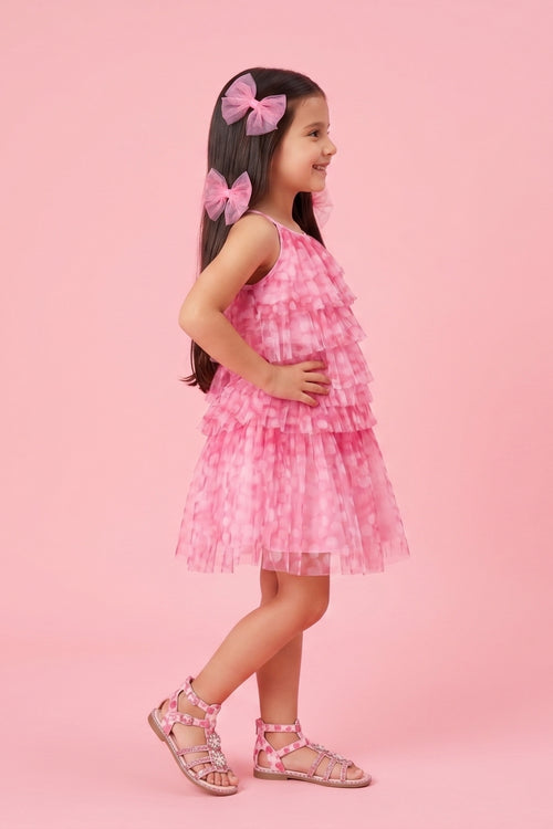 Barbie Pink Layered Polka Net Dress BASET328