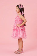 Barbie Pink Layered Polka Net Dress BASET328