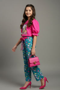 Barbie Girls Co Ord Set Pink Casual Graphic Cotton All Season wear