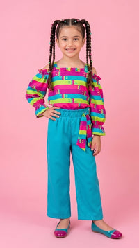 Rainbow Stripe Top & Aqua Pants Set BASET346