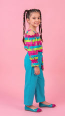 Rainbow Stripe Top & Aqua Pants Set BASET346