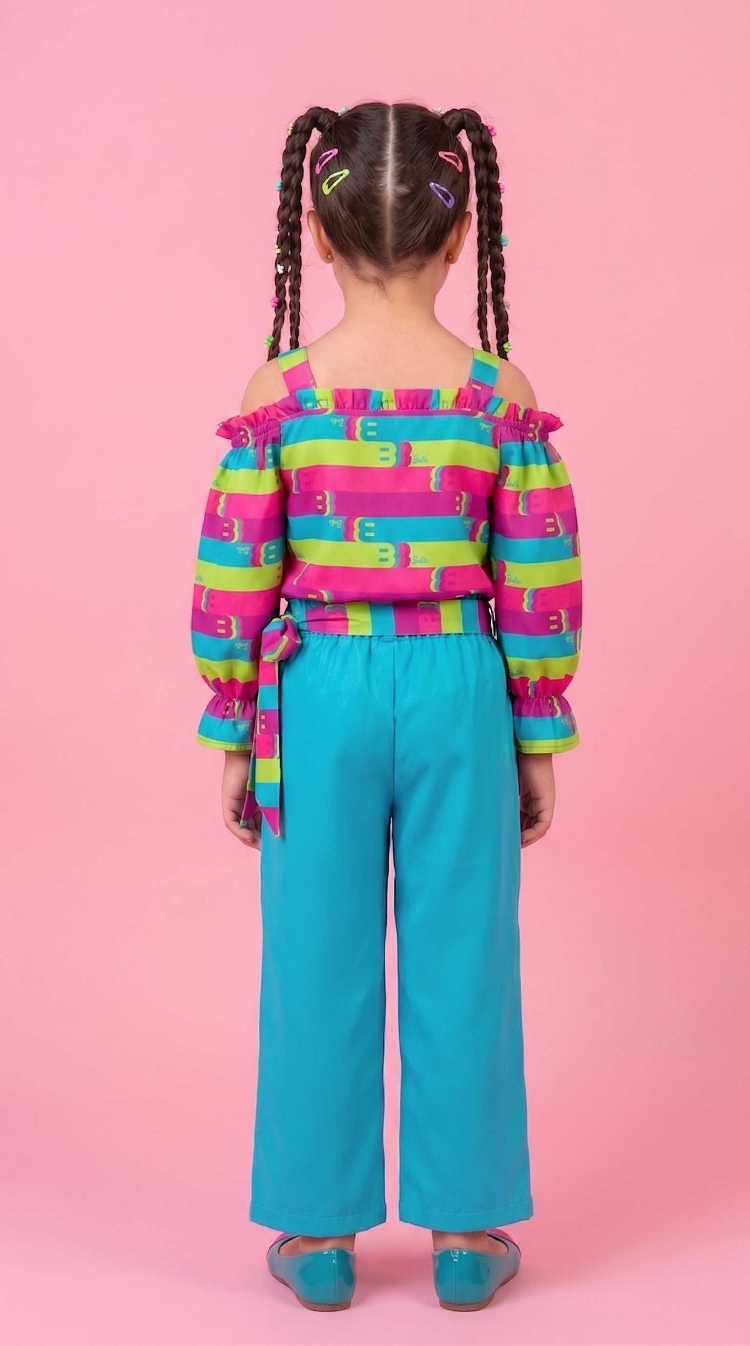 Rainbow Stripe Top & Aqua Pants Set BASET346