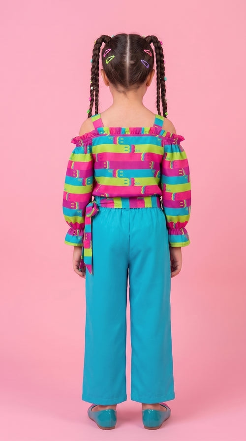Rainbow Stripe Top & Aqua Pants Set BASET346