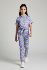 Barbie Girl Girls Co Ord Set Blue Printed Casual Cotton Summer Wear